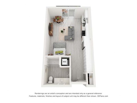 Floor plan for studio, 1 bath, 553 sqft